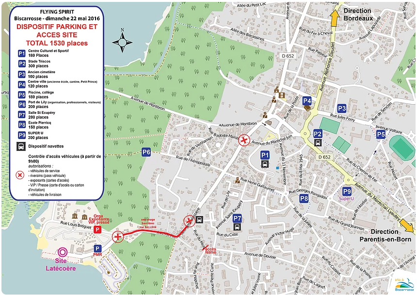 Plan du dispositif d'accès au site : Parking et stationnement disponibles