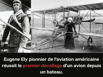 #cejourlà

Eugene Burton Ely est un pionnier de l'aviation américaine née le 21 Octobre 1886.

Il réusit le premier décollage d'un avion depuis un bateau le...