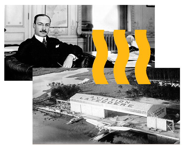 Portrait de Pierre-Georges LATEOCERE et photo de l'usine à l'époque Portrait de Pierre-Georges LATEOCERE et photo de l'usine à l'époque