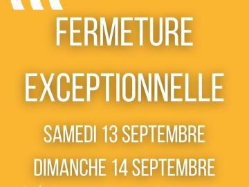 Chers visiteurs, 
Le Musée sera exceptionnellement fermé le samedi 13 et le dimanche 14 septembre.
Il ouvrira à nouveau ses portes le mardi 16 septembre à...